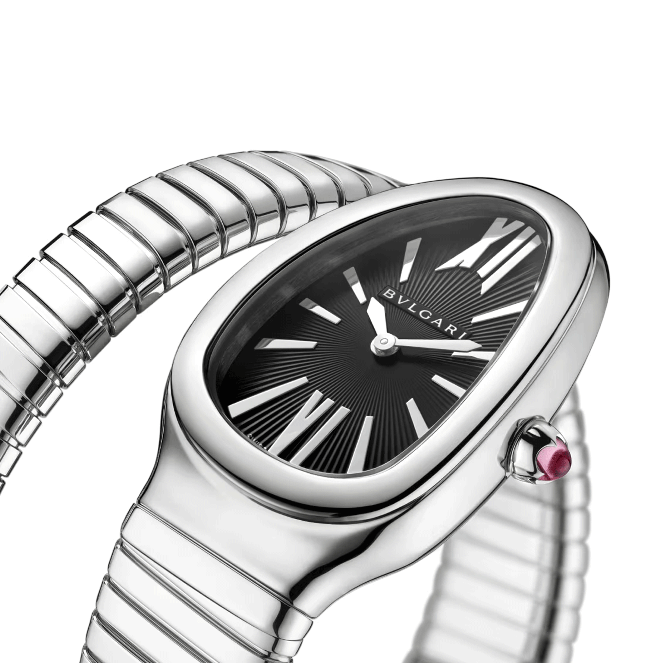 Bulgari Serpenti Tubogas quartz watch black dial steel bracelet 35 mm 102824