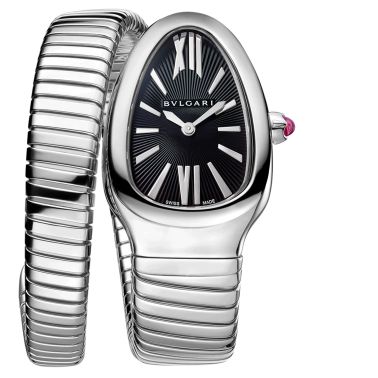 Bulgari Serpenti Tubogas quartz watch black dial steel bracelet 35 mm 102824