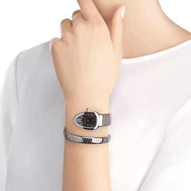 Bulgari Serpenti Tubogas quartz watch black dial steel bracelet 35 mm 102824