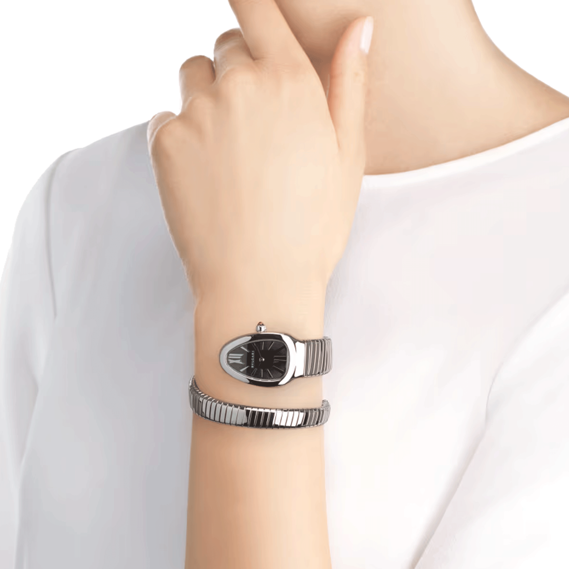 Montre Bulgari Serpenti Tubogas quartz cadran noir bracelet acier 35 mm 102824