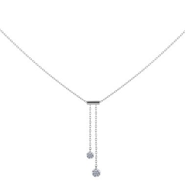 Collier Cravate La Brune et La Blonde 360° en or blanc 2 diamants taille brillant 0,35 carat