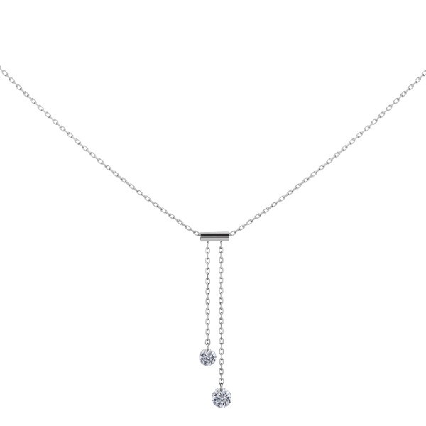 Collier Cravate La Brune et La Blonde 360° en or blanc 2 diamants taille brillant 0,35 carat