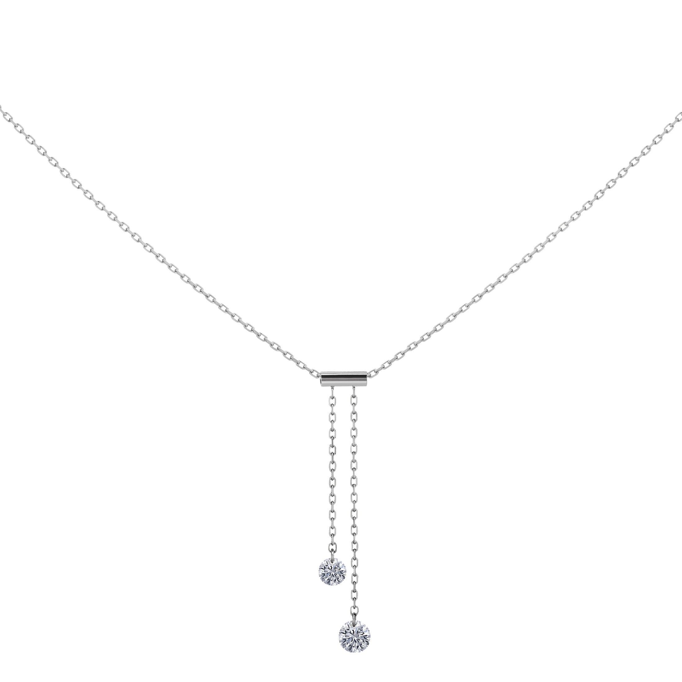 Collier Cravate La Brune et La Blonde 360° en or blanc 2 diamants taille brillant 0,35 carat