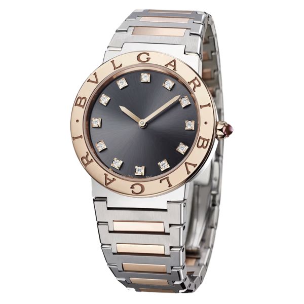 Montre Bulgari Bvlgari Bvlgari quartz index diamants cadran gris bracelet acier et or rose 33 mm 103067
