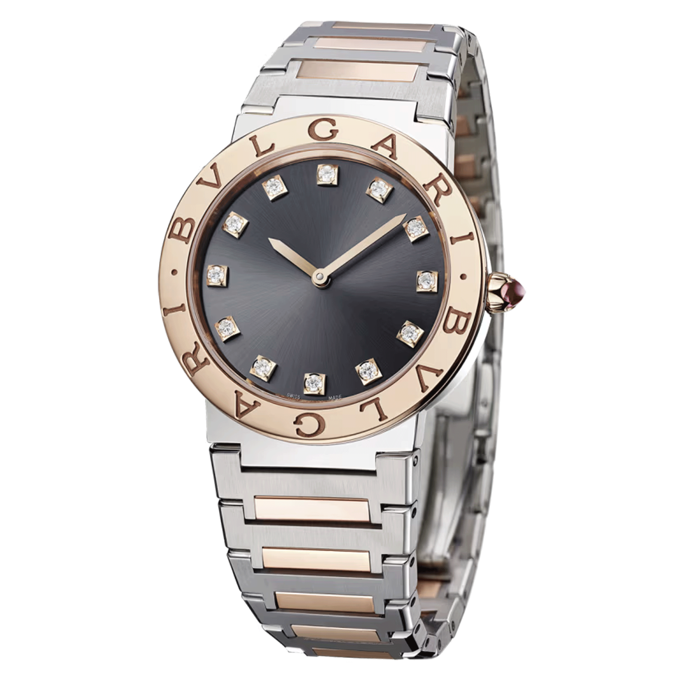 Montre Bulgari Bvlgari Bvlgari quartz index diamants cadran gris bracelet acier et or rose 33 mm 103067