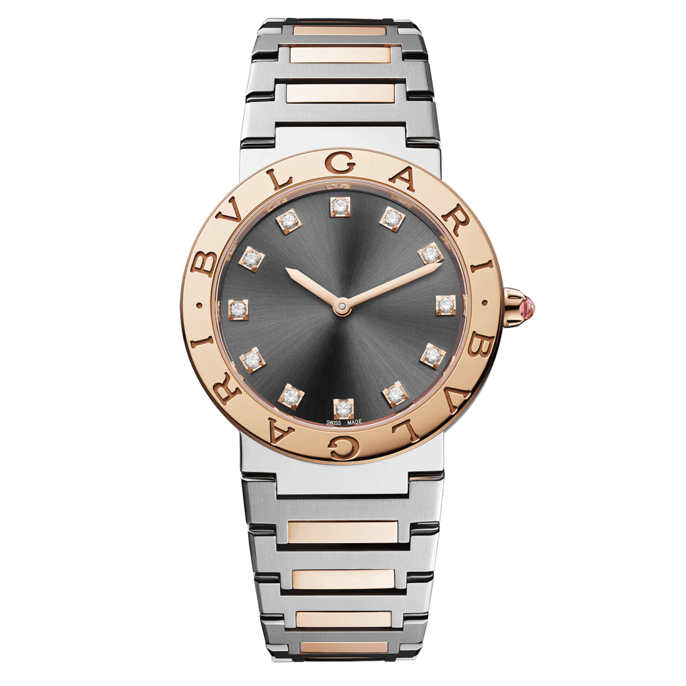 Montre Bulgari Bvlgari Bvlgari quartz index diamants cadran gris bracelet acier et or rose 33 mm 103067