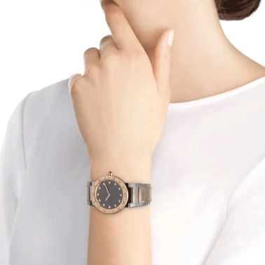 Montre Bulgari Bvlgari Bvlgari quartz index diamants cadran gris bracelet acier et or rose 33 mm 103067