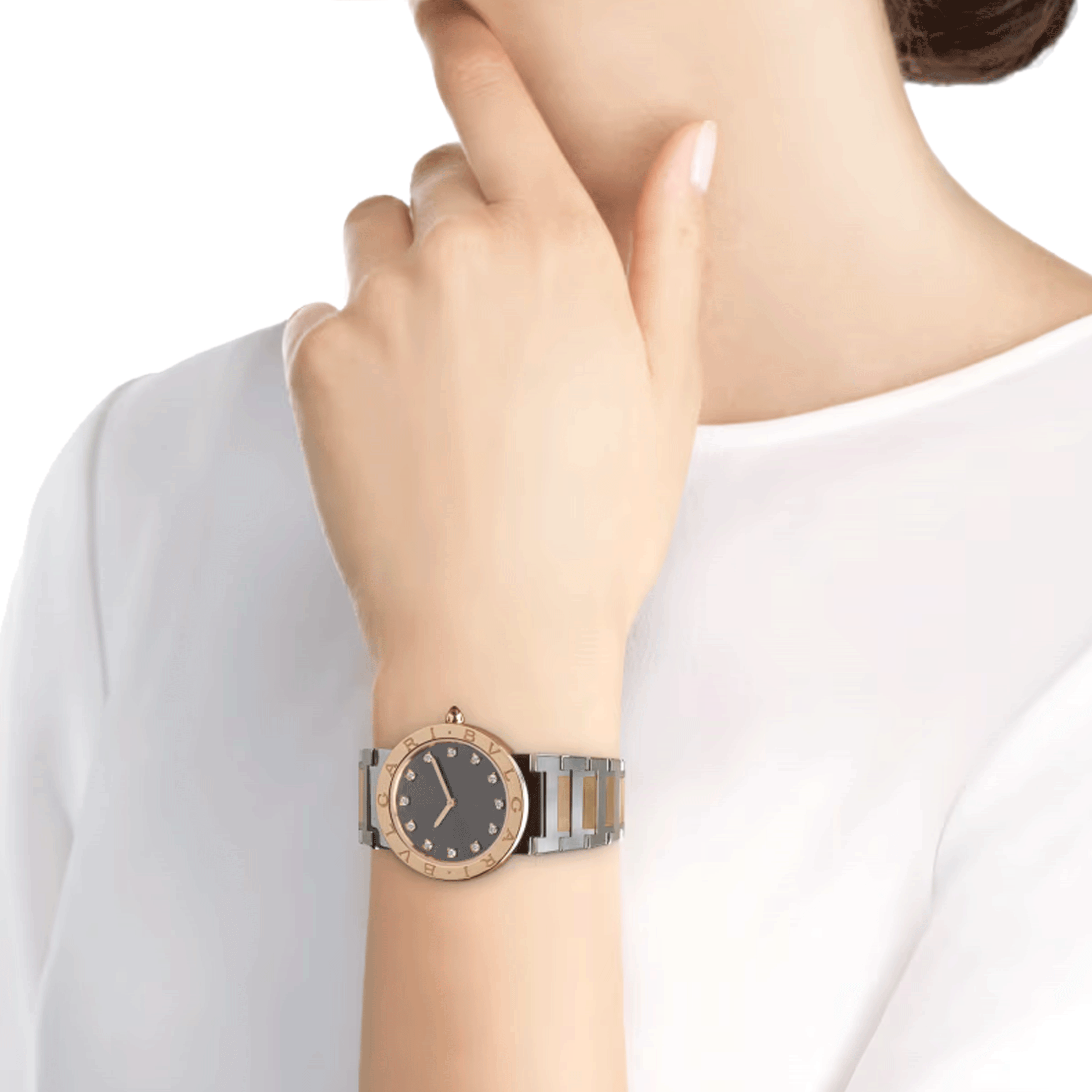 Montre Bulgari Bvlgari Bvlgari quartz index diamants cadran gris bracelet acier et or rose 33 mm 103067