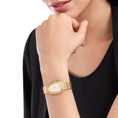 Bulgari Serpenti Seduttori quartz watch bezel set opaline white dial yellow gold bracelet 33 mm 103147