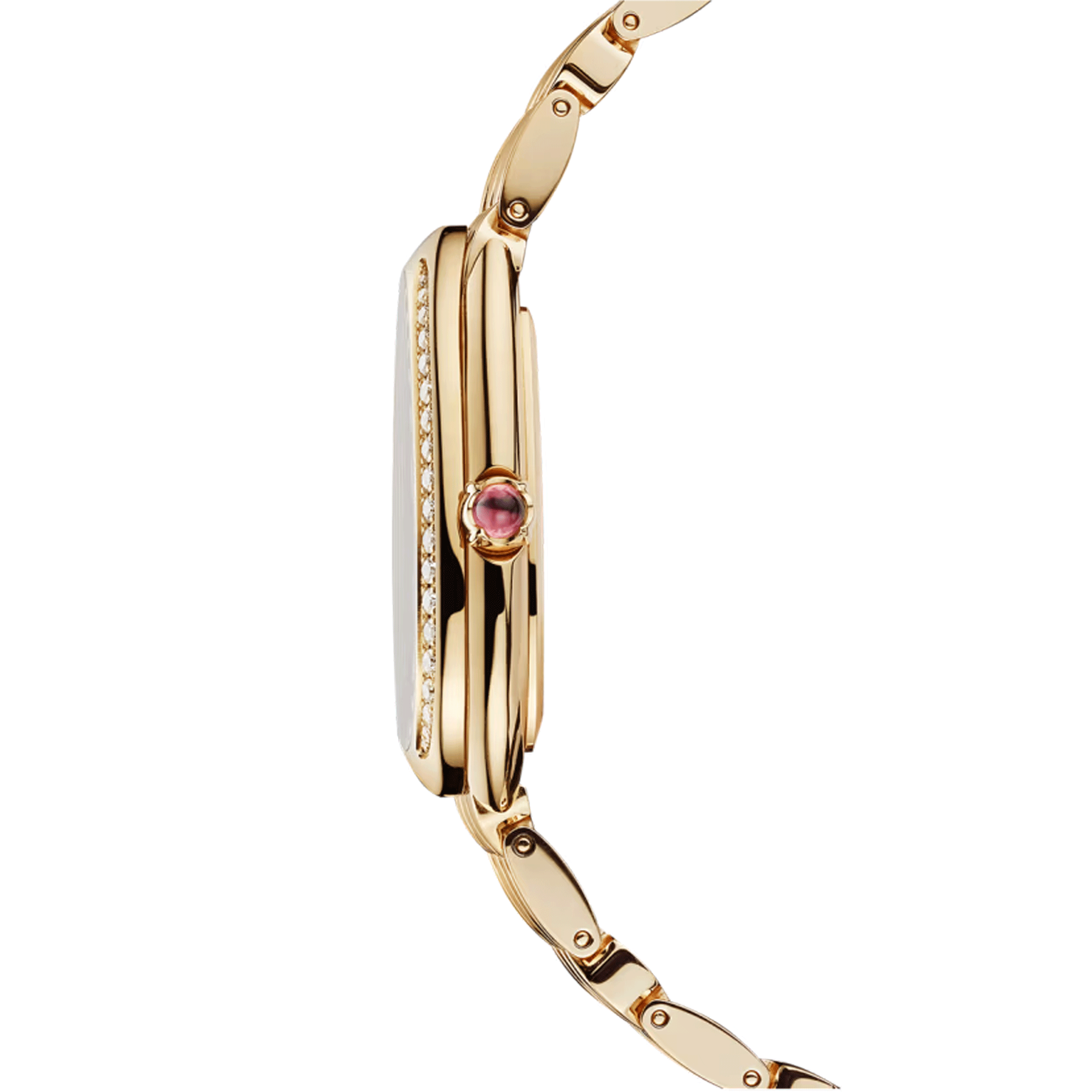 Montre Bulgari Serpenti Seduttori quartz lunette sertie cadran blanc opalin bracelet or jaune 33 mm 103147