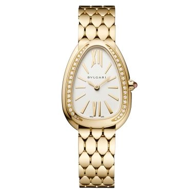 Bulgari Serpenti Seduttori quartz watch bezel set opaline white dial yellow gold bracelet 33 mm 103147