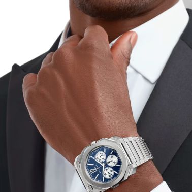 Bulgari Octo Finissimo Chronograph GMT automatic watch blue dial steel bracelet 43 mm 103467