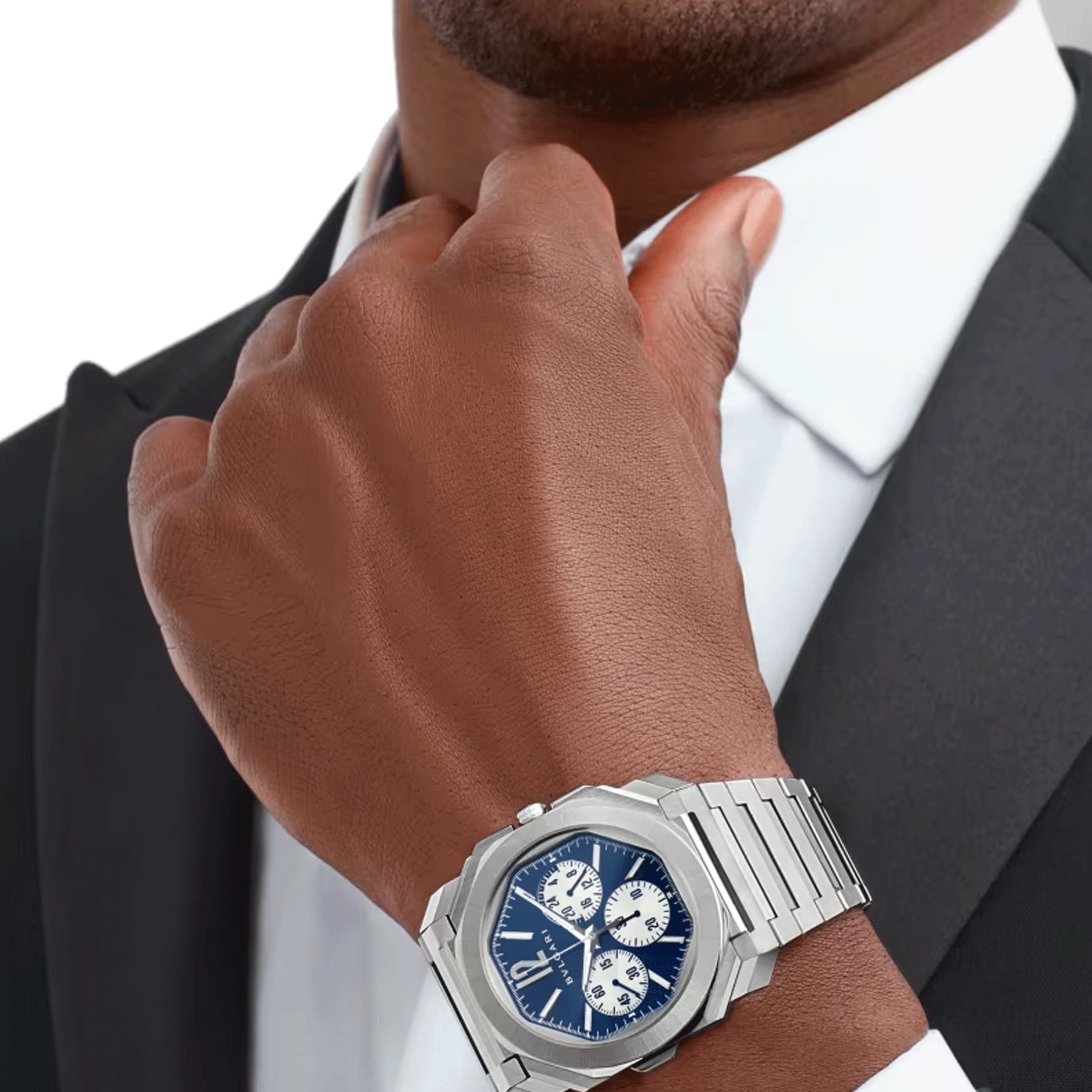 Montre Bulgari Octo Finissimo Chronographe GMT automatique cadran bleu bracelet acier 43 mm 103467