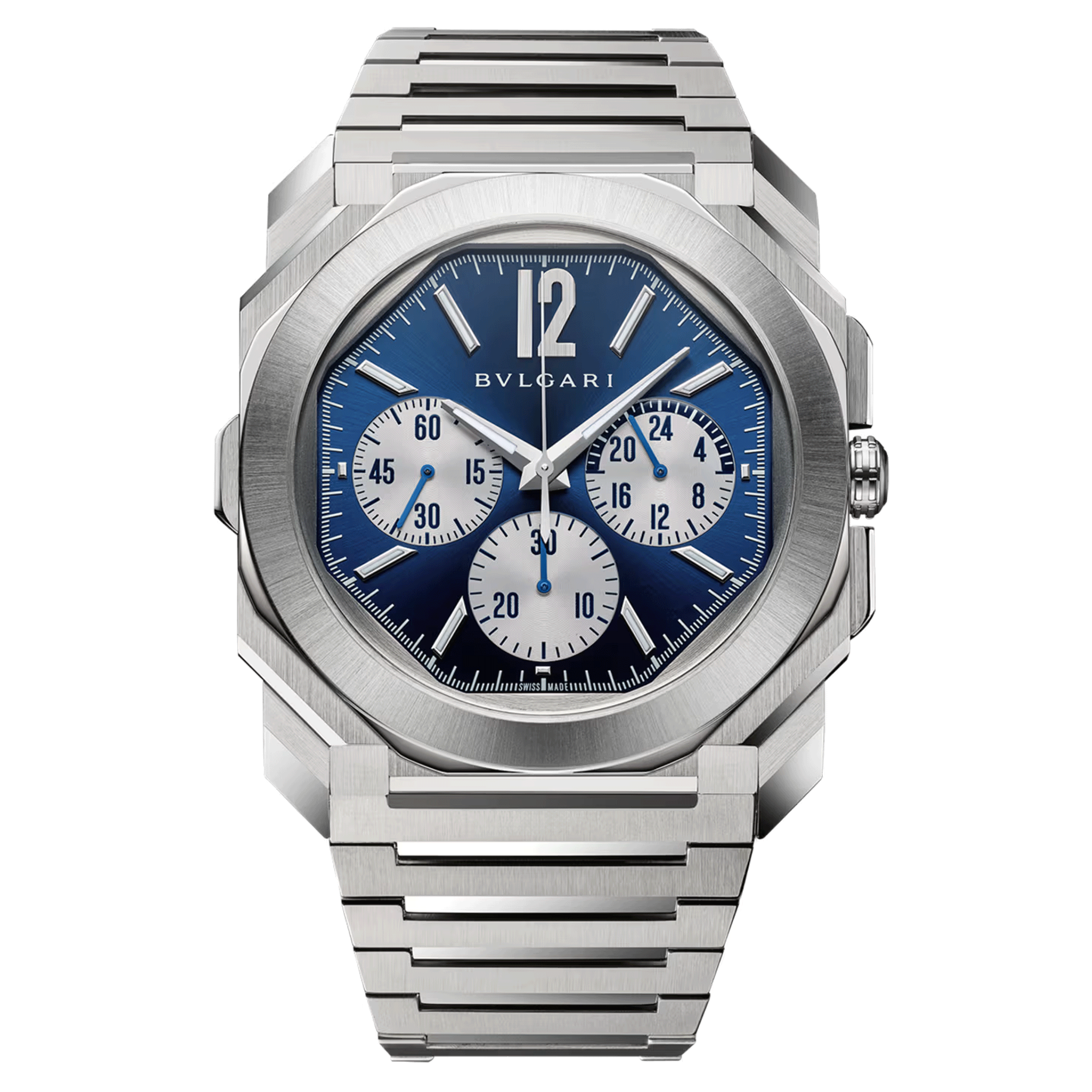 Montre Bulgari Octo Finissimo Chronographe GMT automatique cadran bleu bracelet acier 43 mm 103467