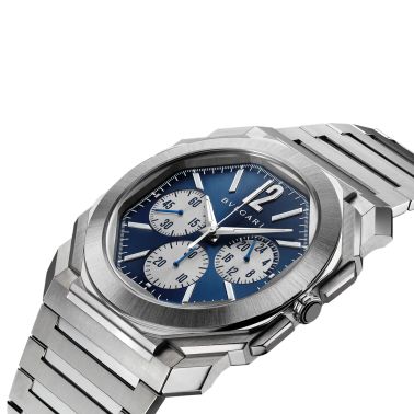 Montre Bulgari Octo Finissimo Chronographe GMT automatique cadran bleu bracelet acier 43 mm 103467