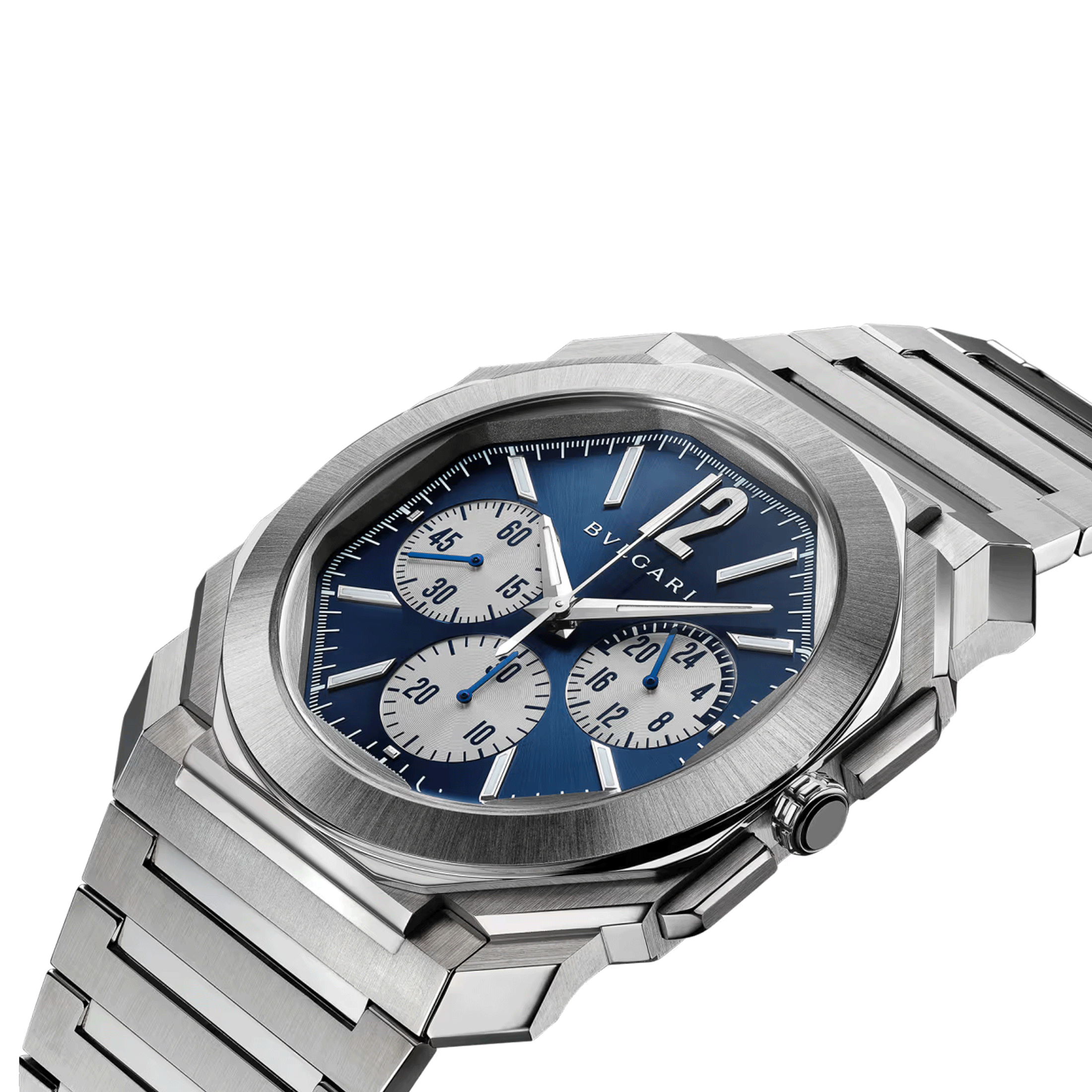 Montre Bulgari Octo Finissimo Chronographe GMT automatique cadran bleu bracelet acier 43 mm 103467
