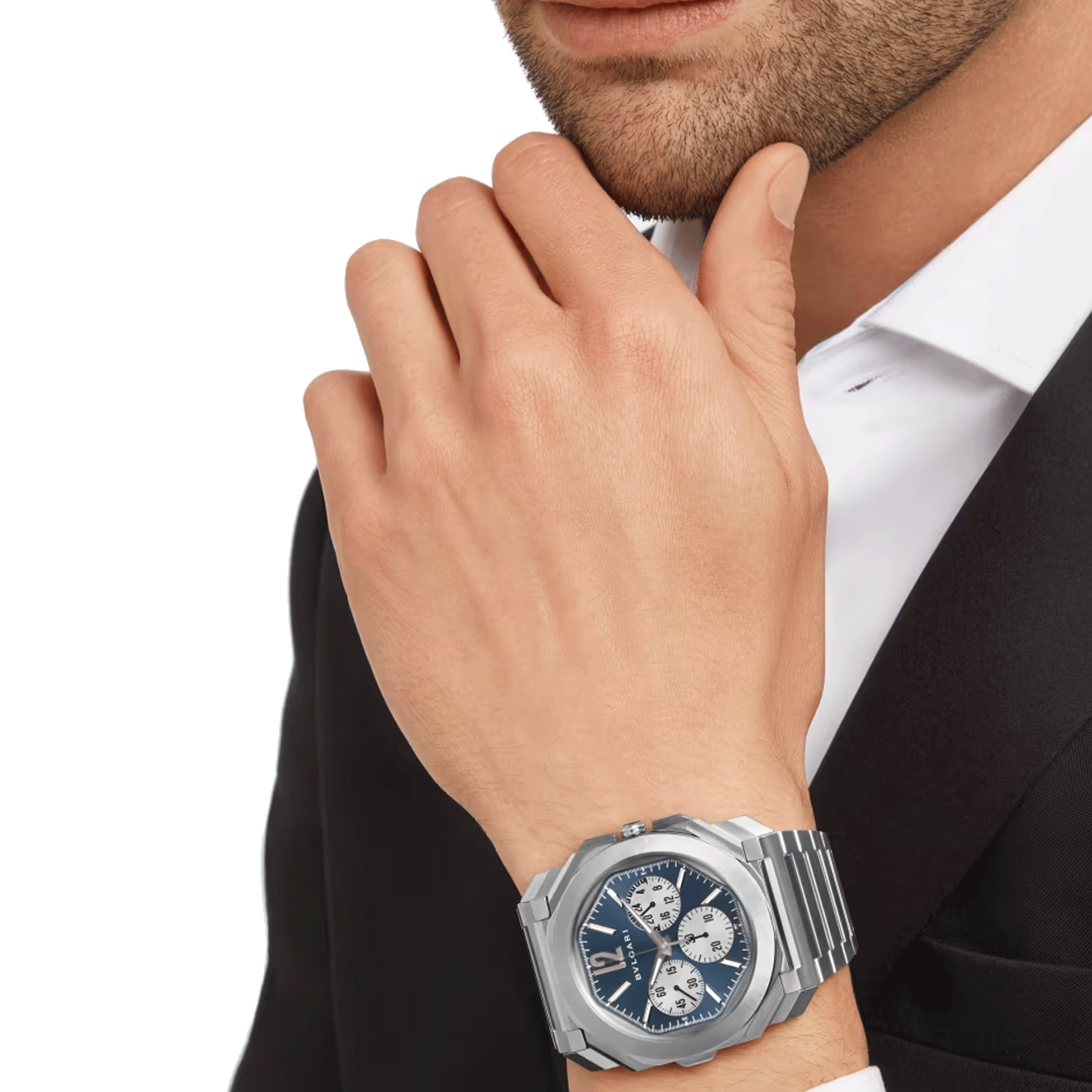 Montre Bulgari Octo Finissimo Chronographe GMT automatique cadran bleu bracelet acier 43 mm 103467