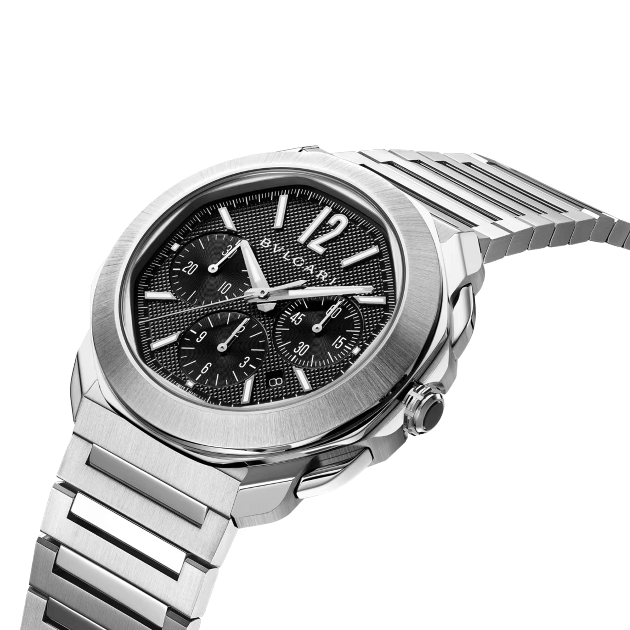 Montre Bulgari Octo Roma Chronographe automatique cadran noir bracelet acier 42 mm 103471