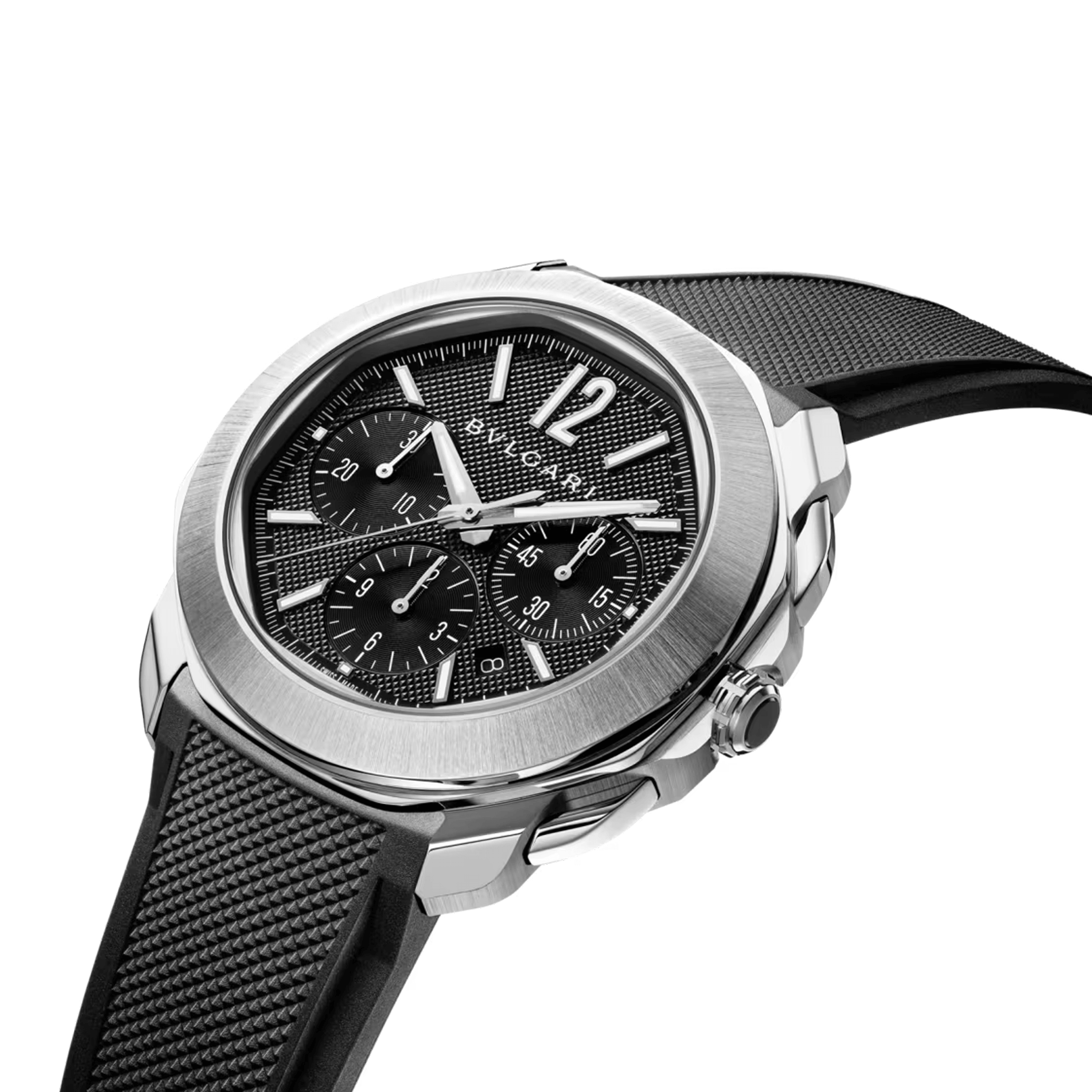 Montre Bulgari Octo Roma Chronographe automatique cadran noir bracelet acier 42 mm 103471