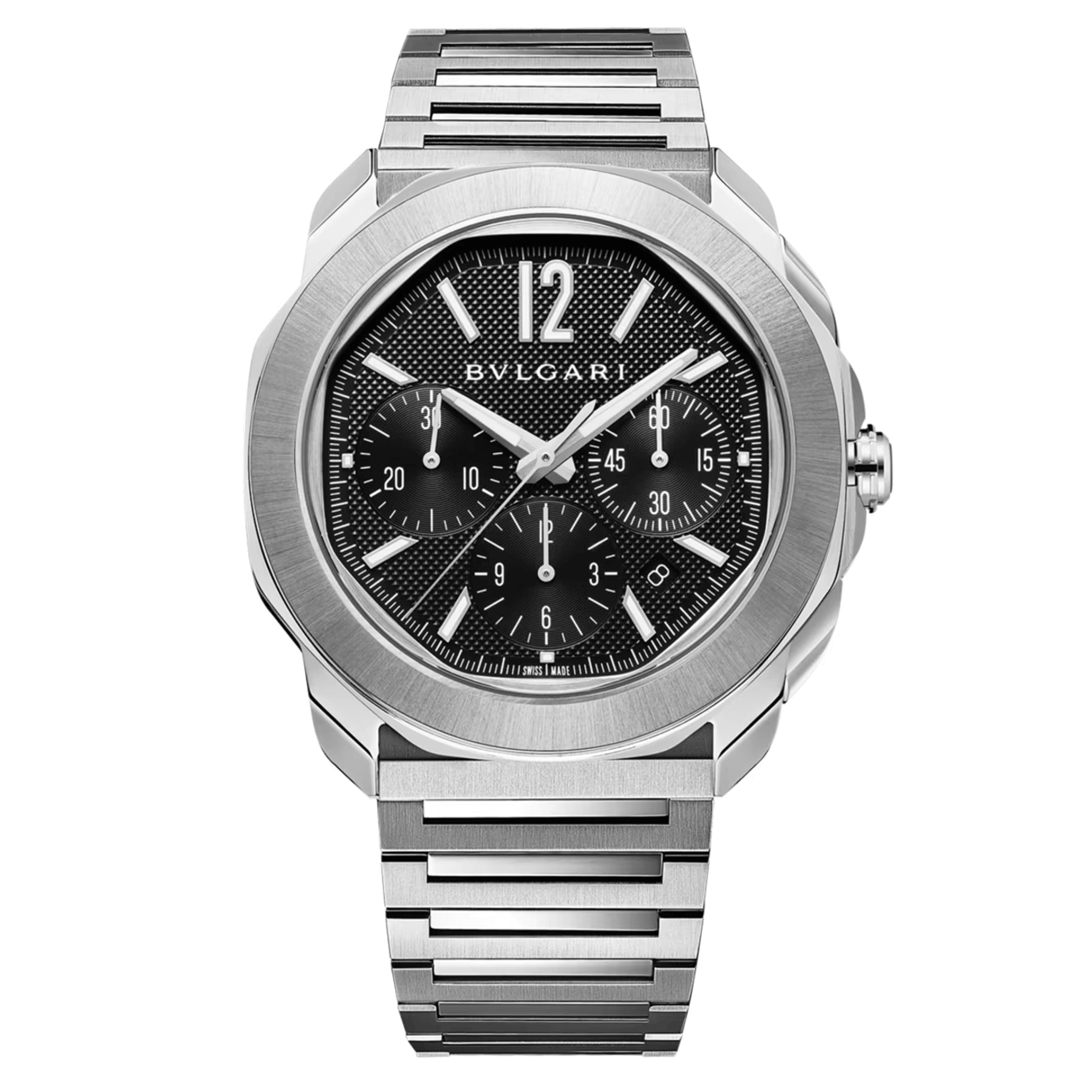 Montre Bulgari Octo Roma Chronographe automatique cadran noir bracelet acier 42 mm 103471