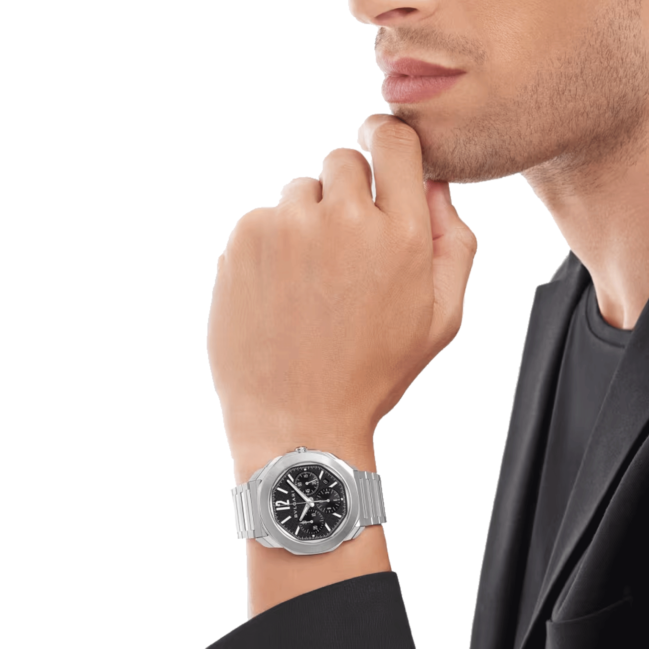 Montre Bulgari Octo Roma Chronographe automatique cadran noir bracelet acier 42 mm 103471