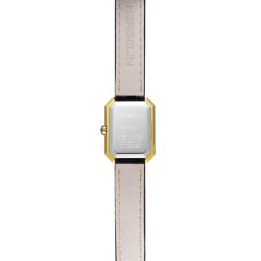 Herbelin Octogône Rectangle quartz PVD Yellow gold black mother-of-pearl dial leather strap 20,40 x 26,40 mm