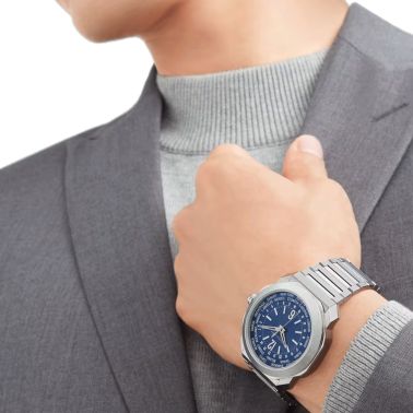 Bulgari Octo Roma WorldTimer automatic watch blue dial stainless steel bracelet 41 mm 103481