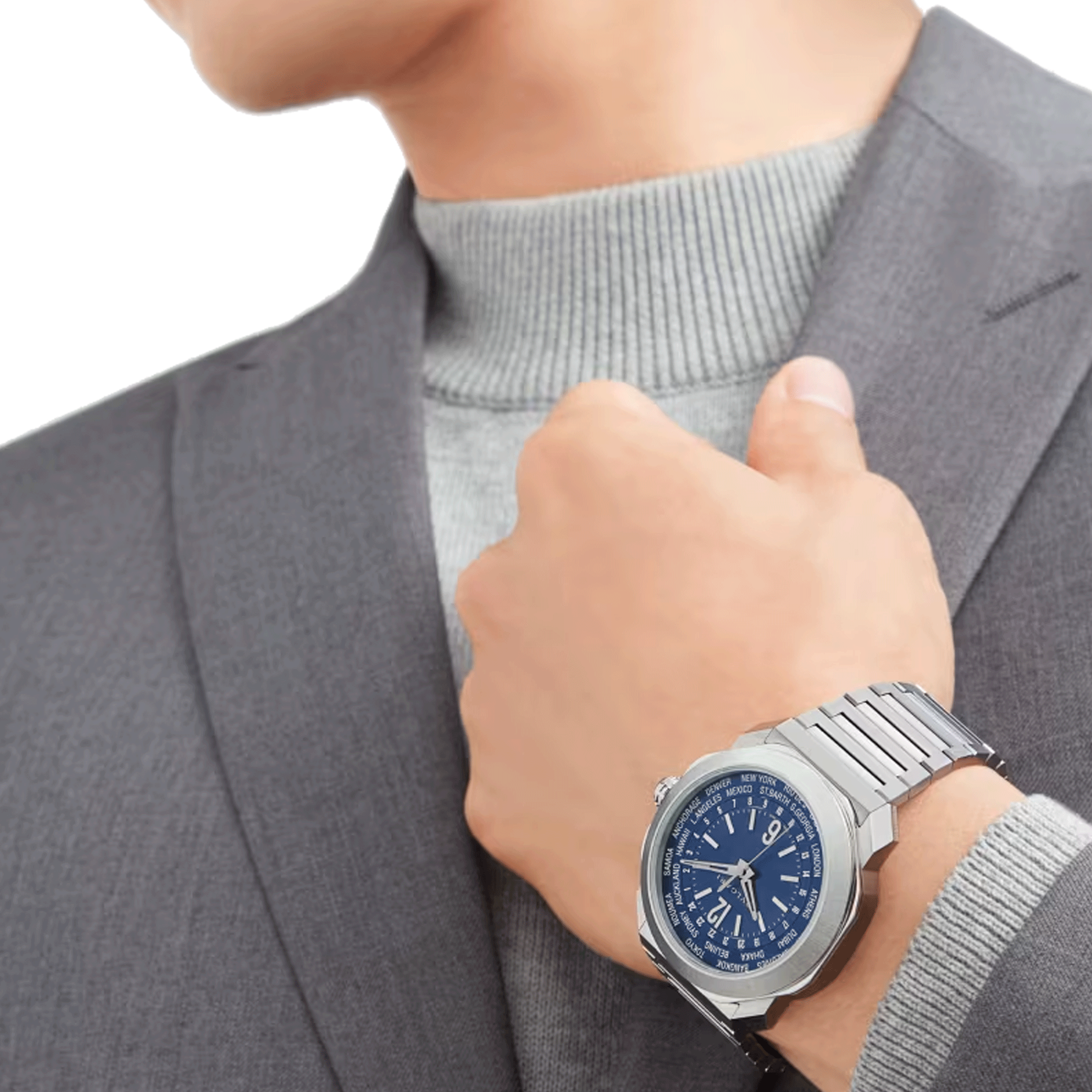 Bulgari Octo Roma WorldTimer automatic watch blue dial stainless steel bracelet 41 mm 103481