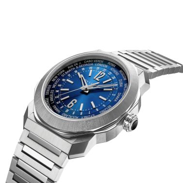 Bulgari Octo Roma WorldTimer automatic watch blue dial stainless steel bracelet 41 mm 103481