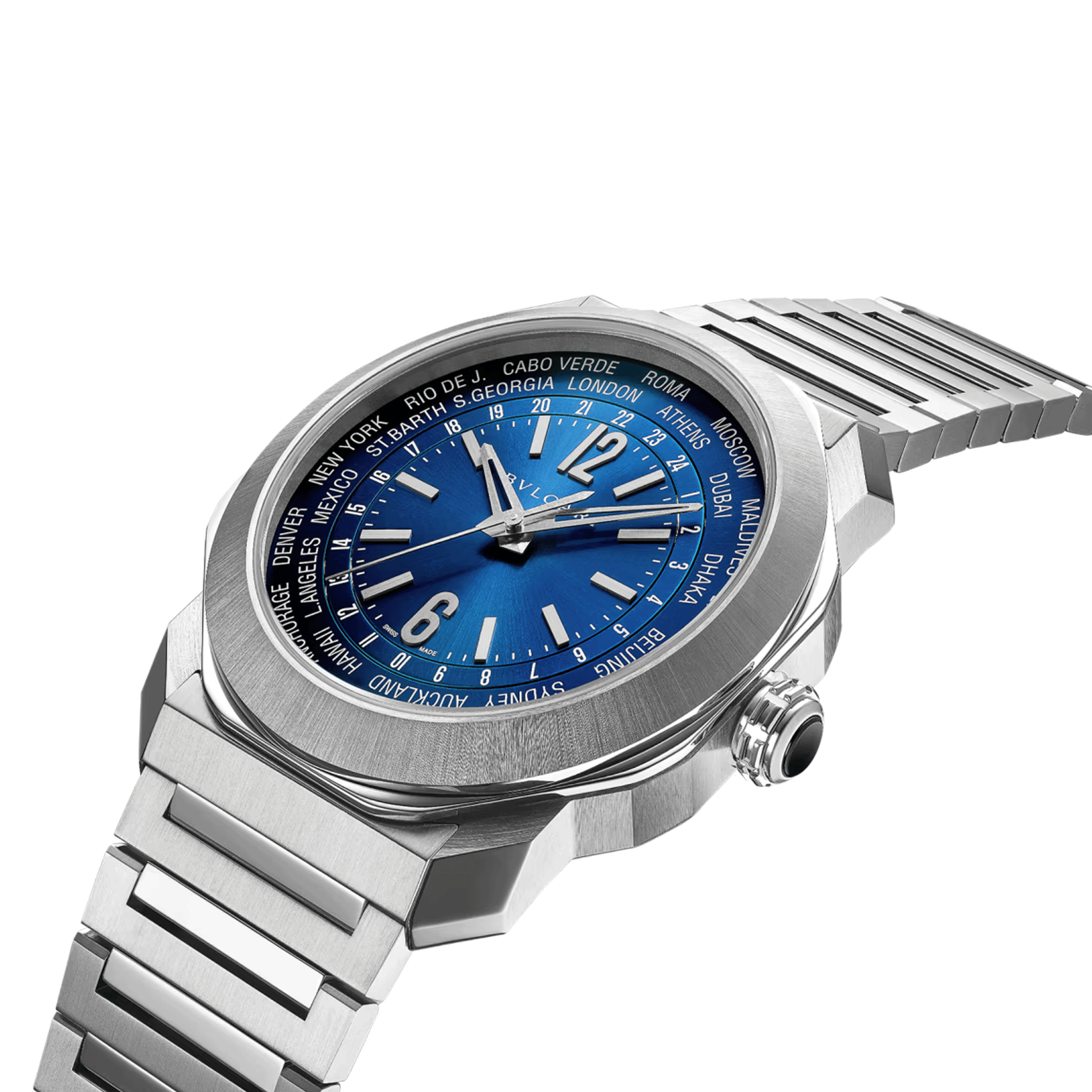 Bulgari Octo Roma WorldTimer automatic watch blue dial stainless steel bracelet 41 mm 103481