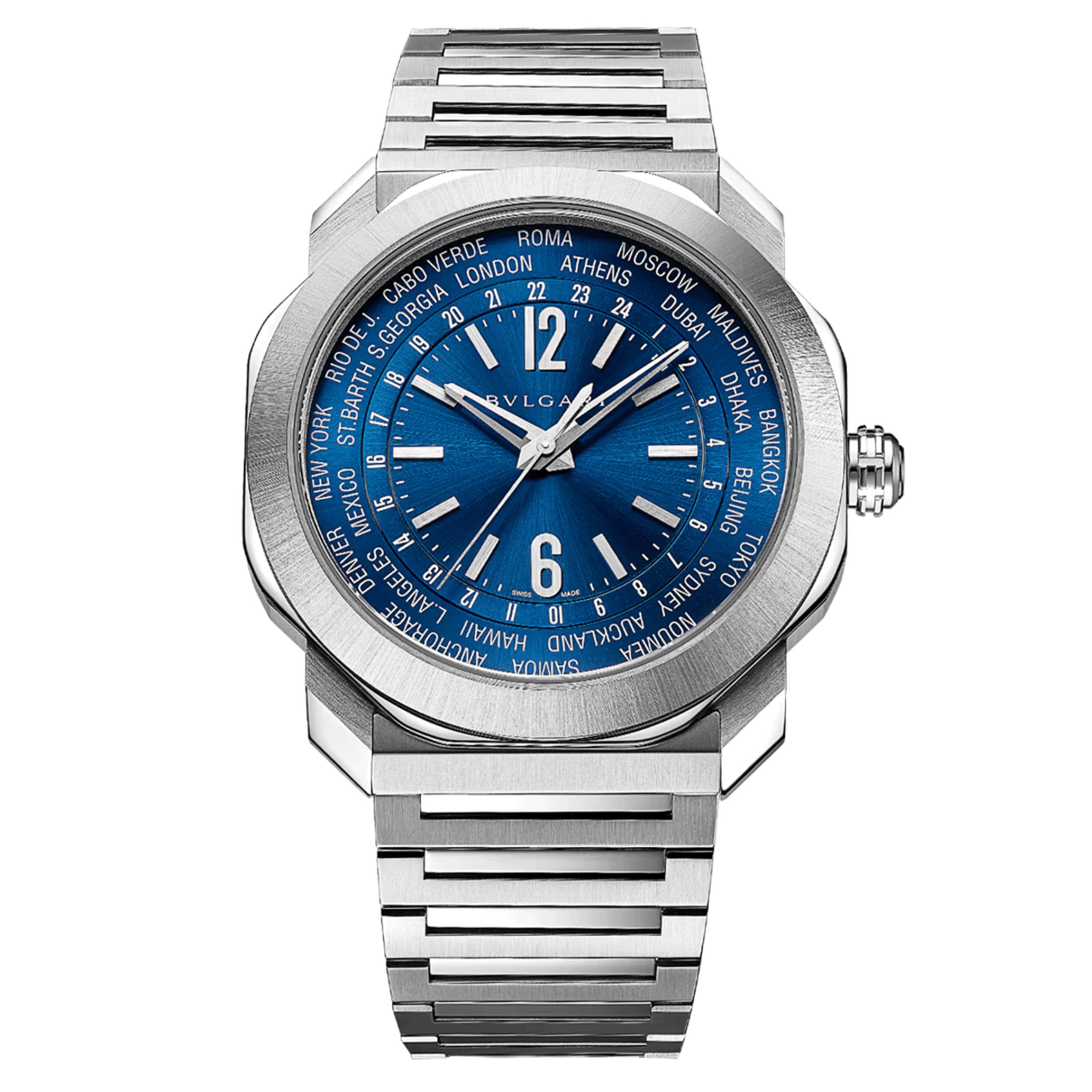 Bulgari Octo Roma WorldTimer automatic watch blue dial stainless steel bracelet 41 mm 103481