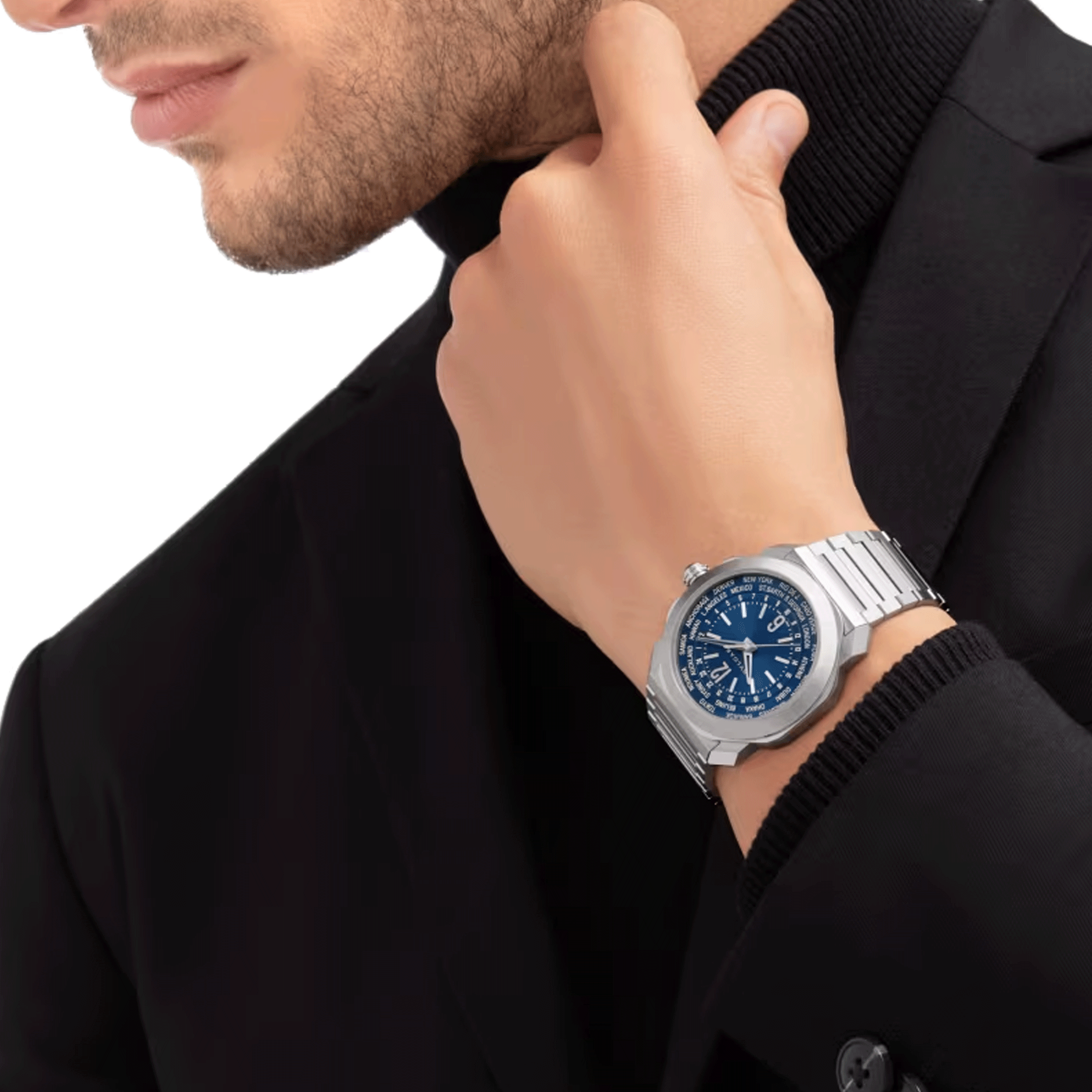 Bulgari Octo Roma WorldTimer automatic watch blue dial stainless steel bracelet 41 mm 103481