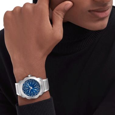 Bulgari Octo Roma WorldTimer automatic watch blue dial stainless steel bracelet 41 mm 103481