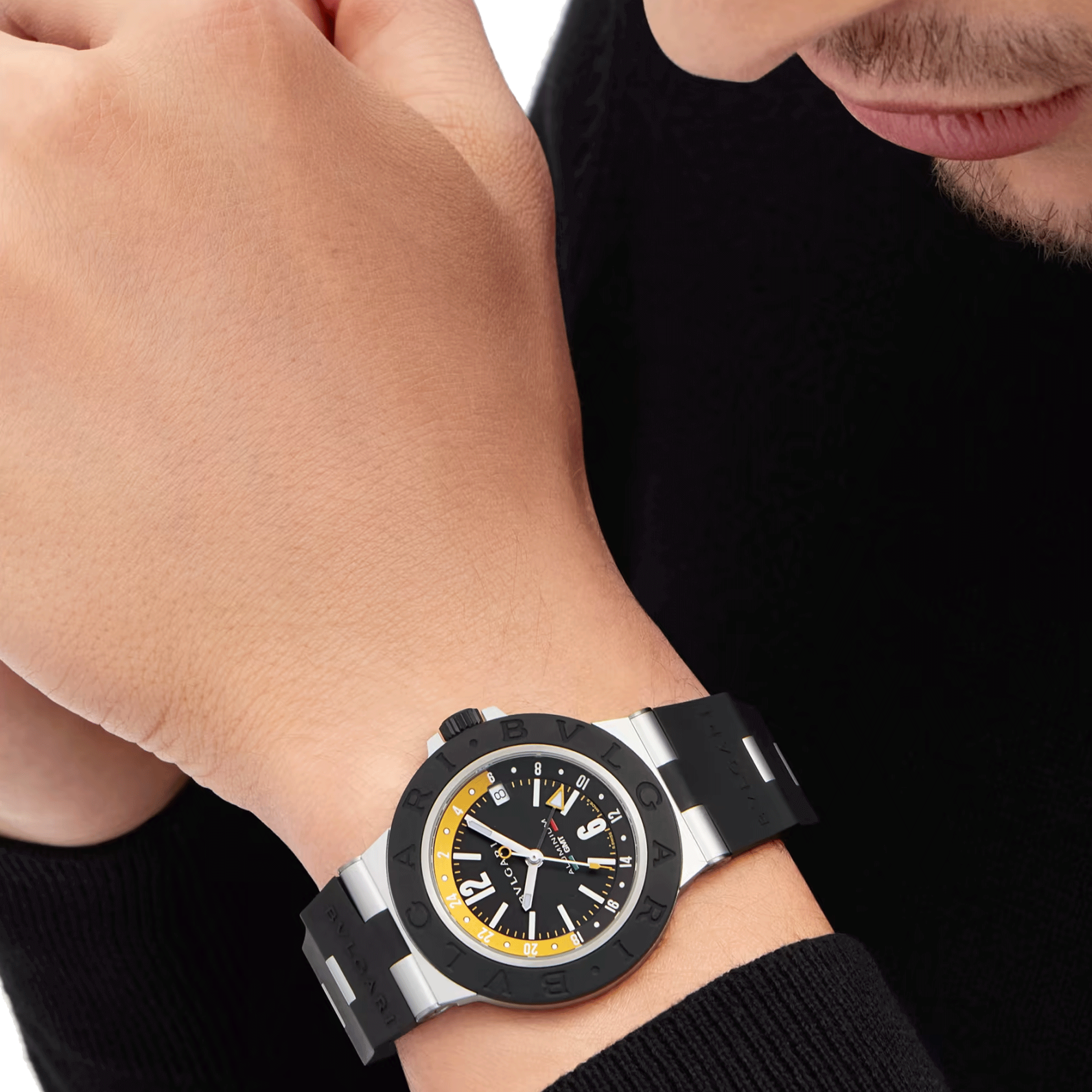 Bulgari Bvlgari Aluminium Amerigo Vespucci automatic watch black dial black rubber strap 40 mm 103702