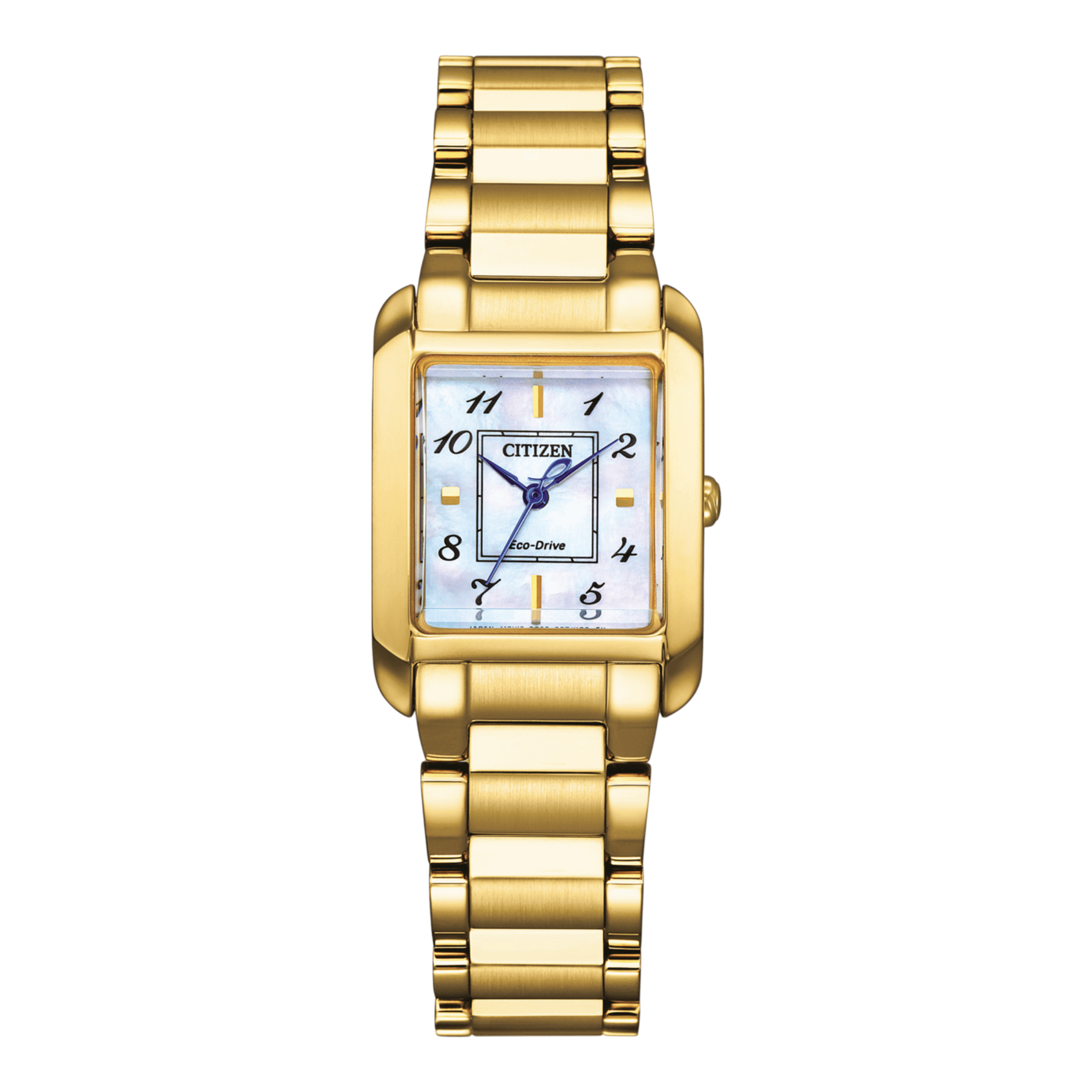 Montre Citizen Ladies Eco-Drive PVD Or jaune cadran nacre bracelet acier 21,5 x 28,4 mm