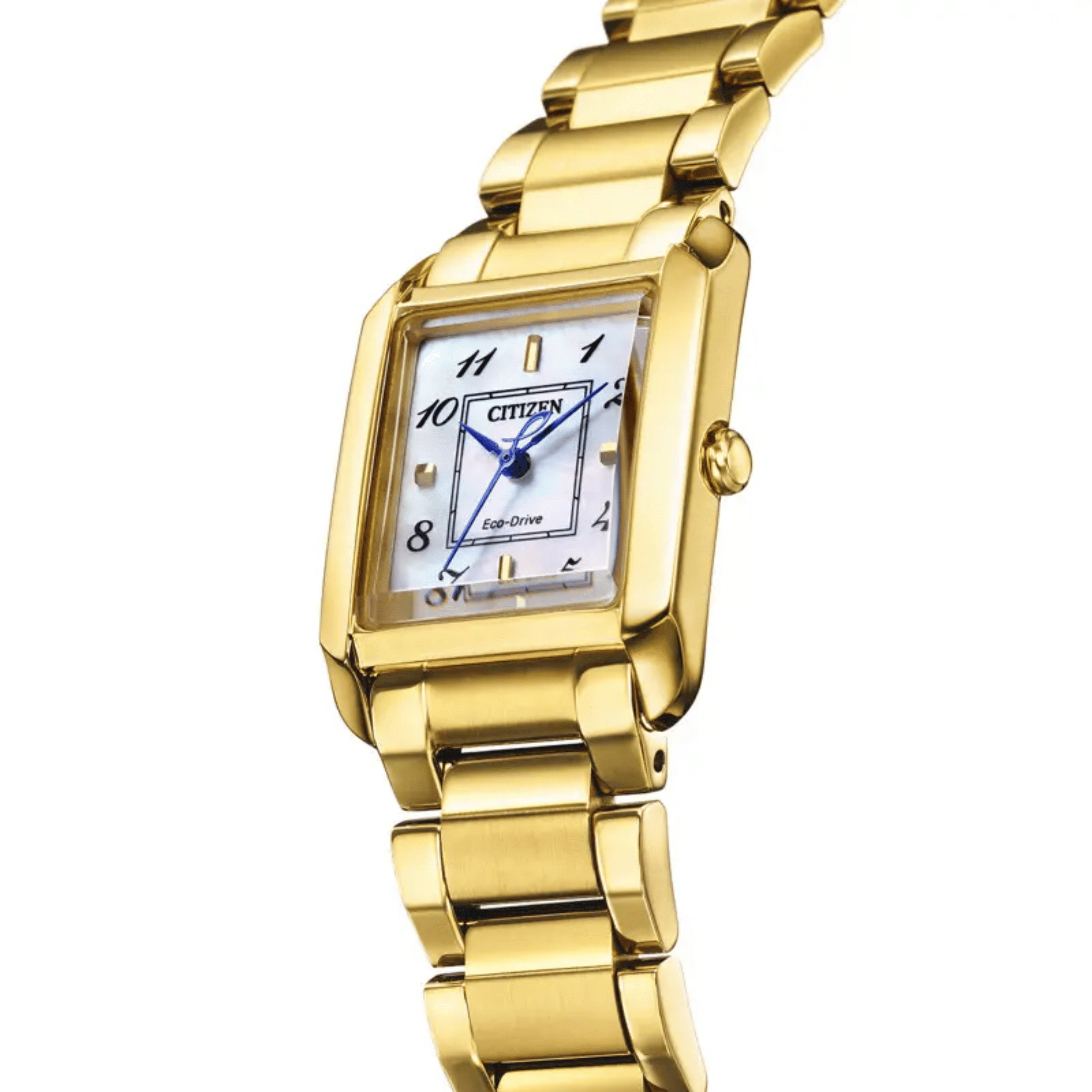 Montre Citizen Ladies Eco-Drive PVD Or jaune cadran nacre bracelet acier 21,5 x 28,4 mm