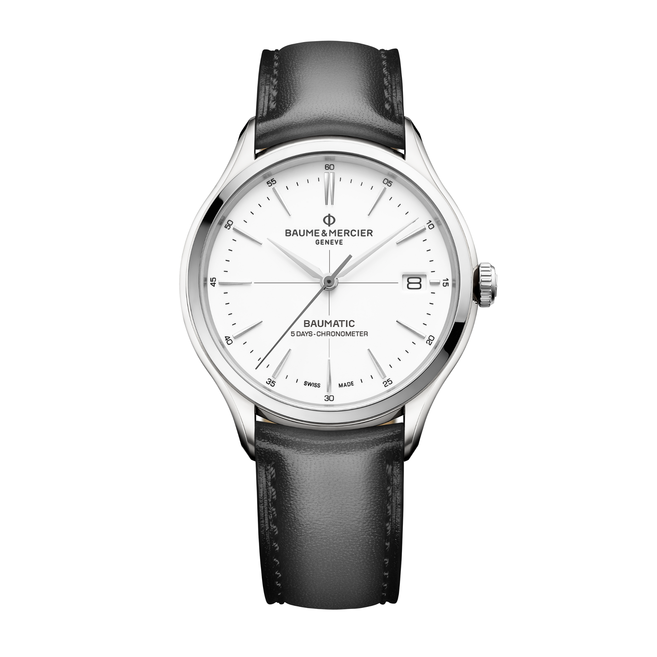 Bracelet en cuir Baume et Mercier veau patiné gris avec boucle ardillon