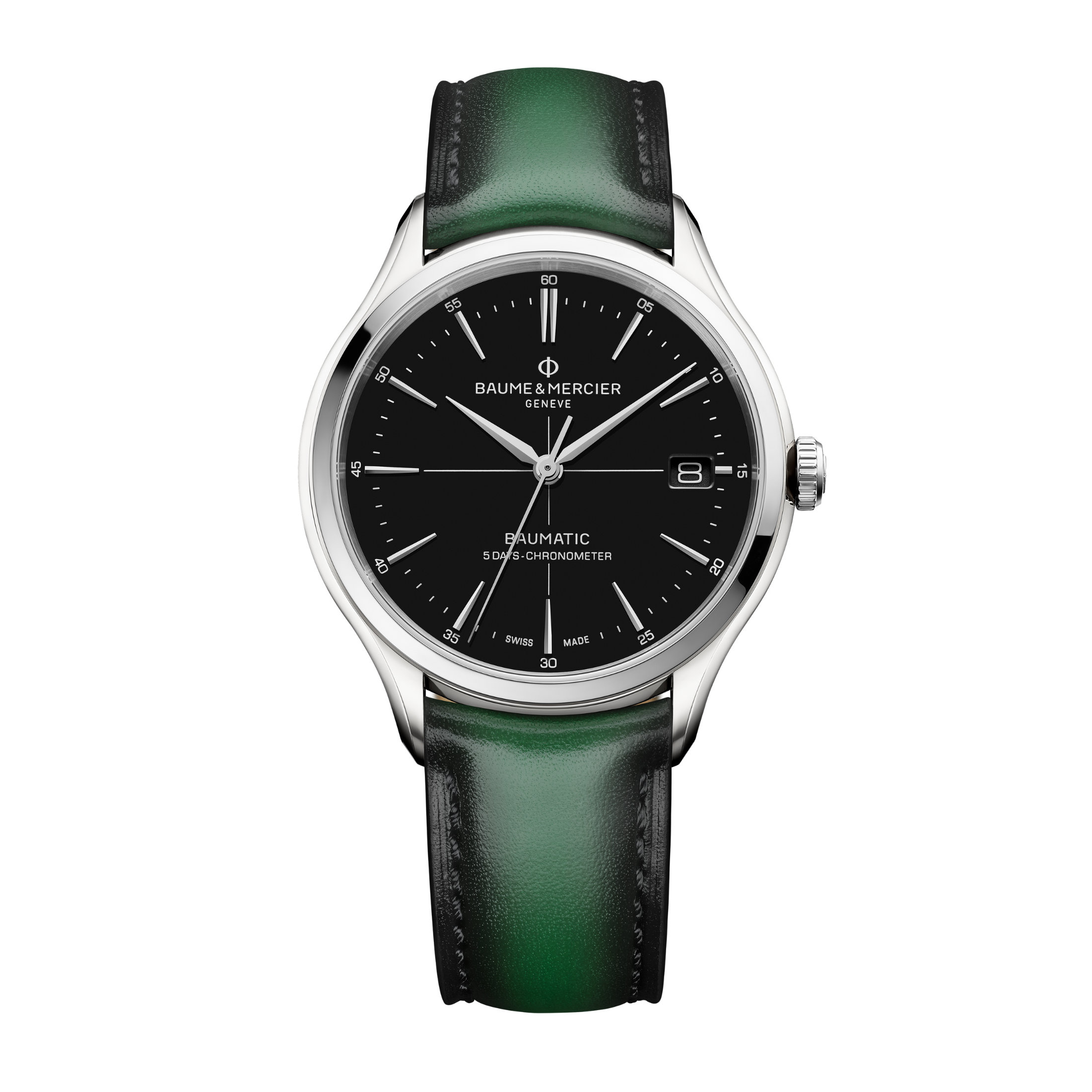 Leather strap Baume et Mercier green patinated calf with pin buckle