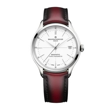 Leather strap Baume et Mercier burgundy patinated calf with pin buckle