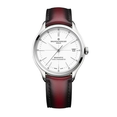 Leather strap Baume et Mercier burgundy patinated calf with pin buckle