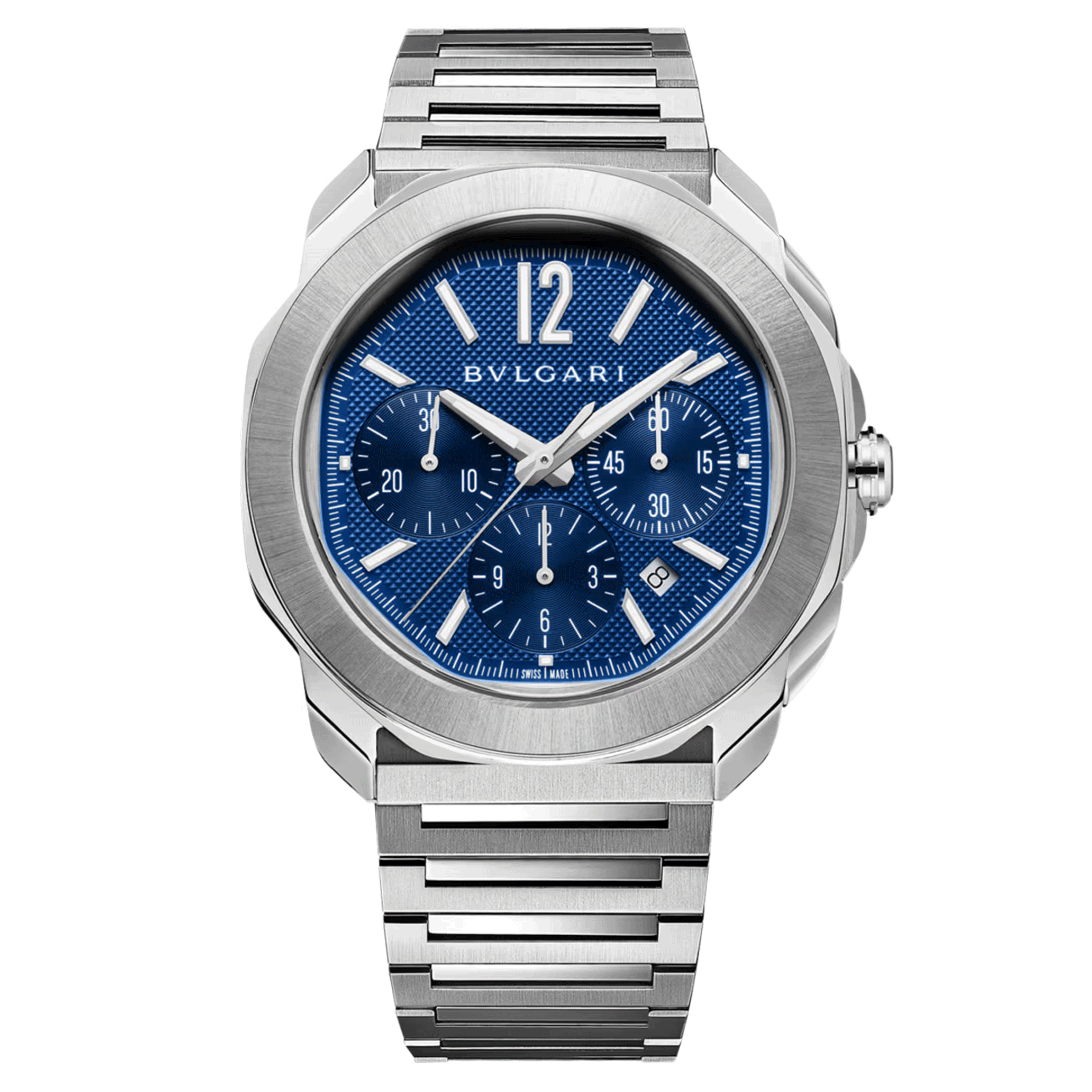 Bulgari Octo Roma automatic chronograph watch blue dial steel bracelet 42 mm 103829