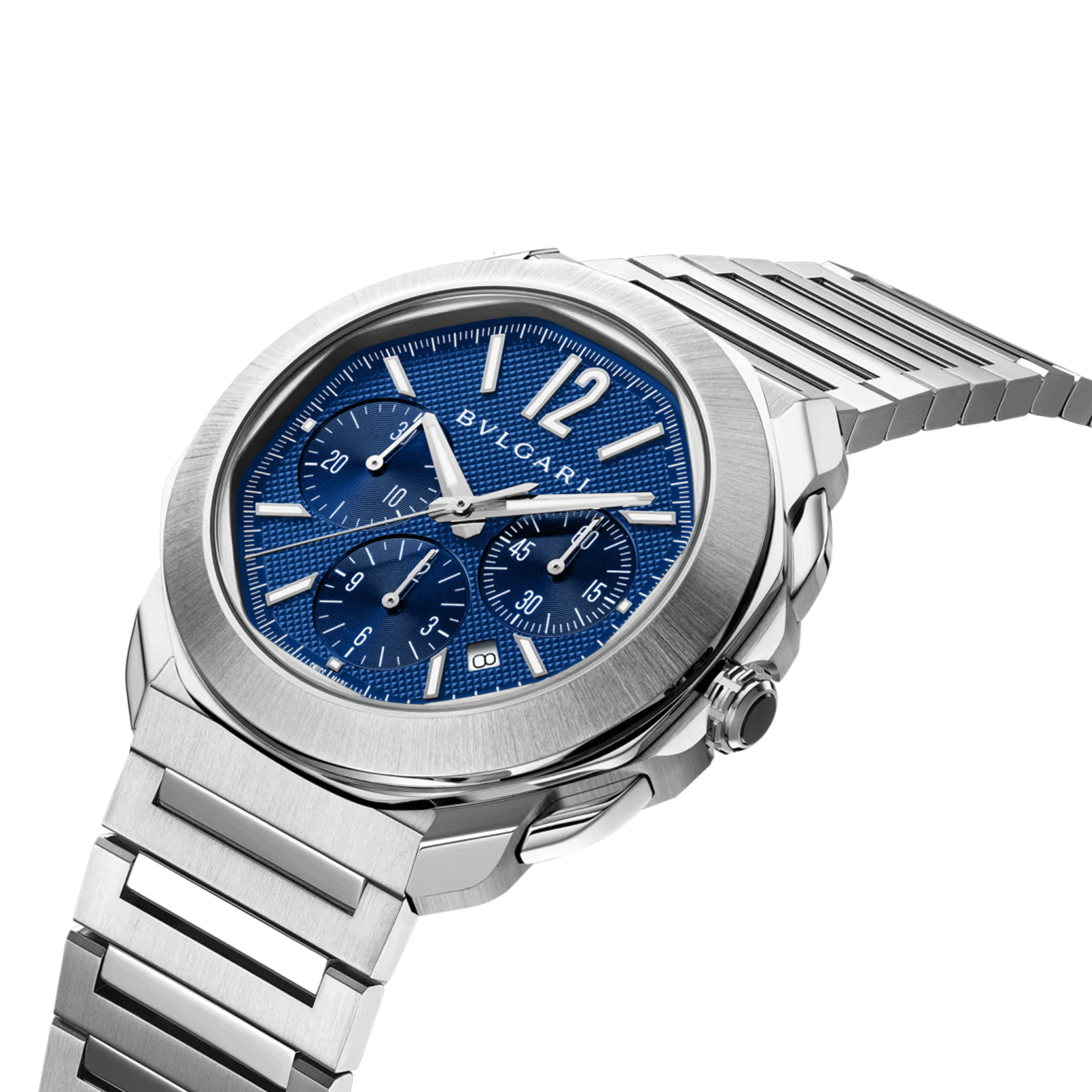 Bulgari Octo Roma automatic chronograph watch blue dial steel bracelet 42 mm 103829