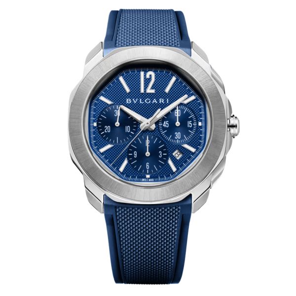 Bulgari Octo Roma automatic chronograph watch blue dial steel bracelet 42 mm 103829