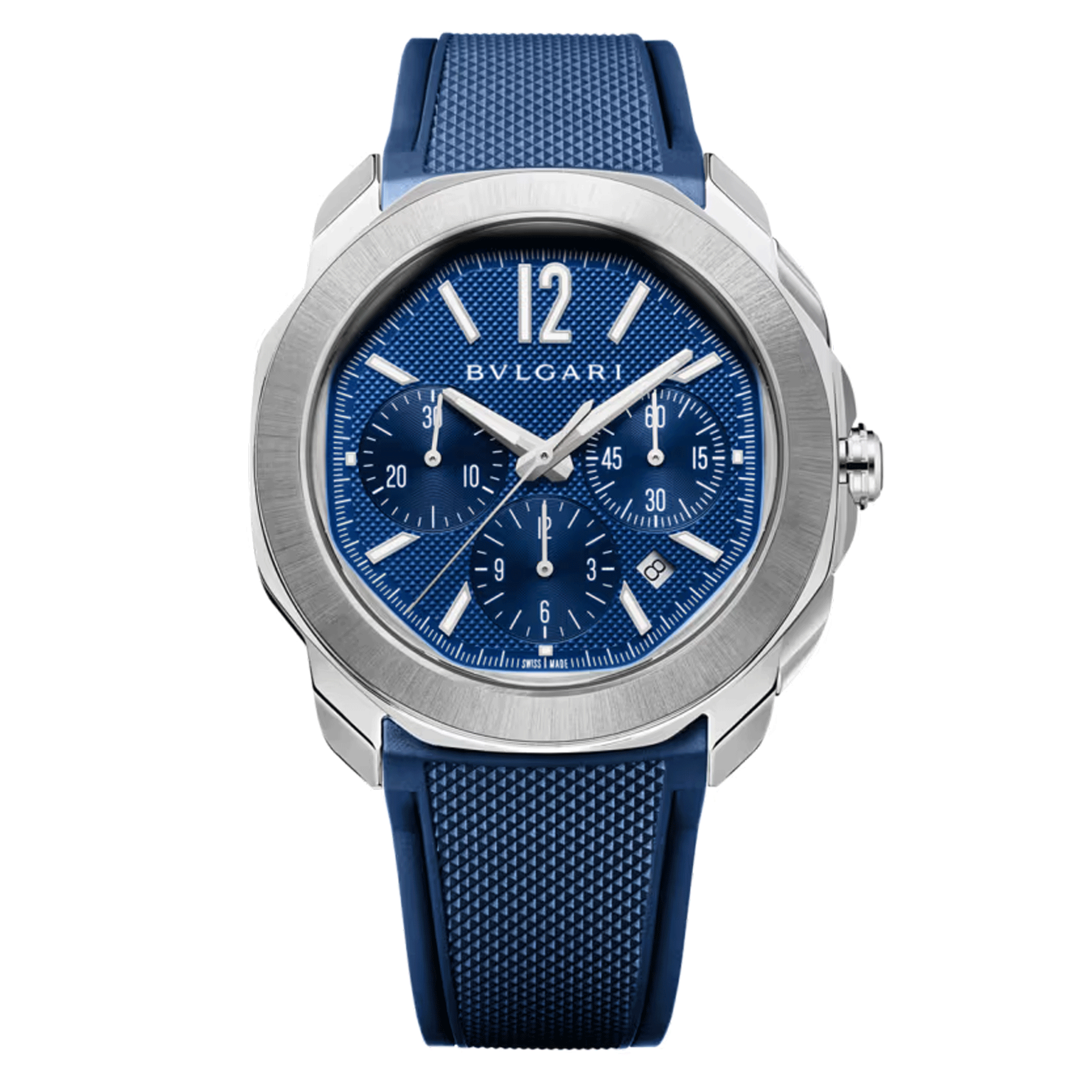 Bulgari Octo Roma automatic chronograph watch blue dial steel bracelet 42 mm 103829