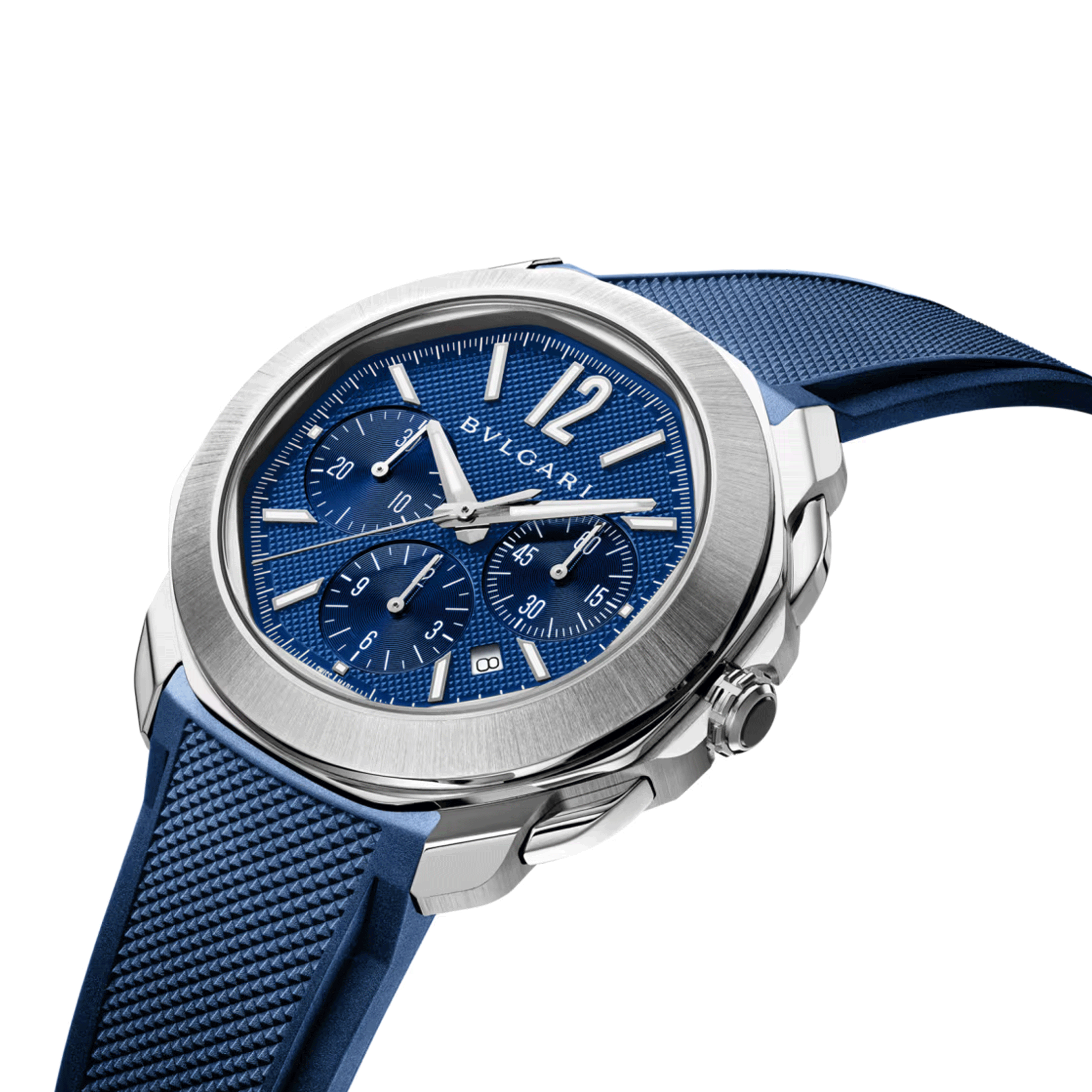 Bulgari Octo Roma automatic chronograph watch blue dial steel bracelet 42 mm 103829