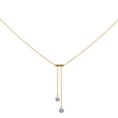 Collier Cravate La Brune et La Blonde 360° en or jaune 2 diamants taille brillant 0,20 carat - Soldat