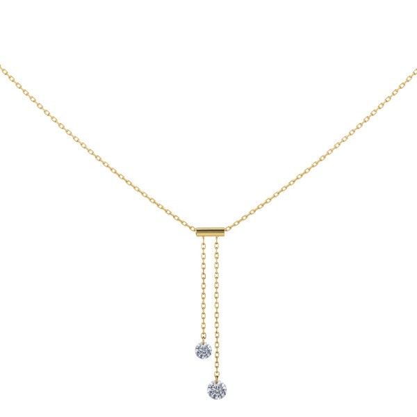 Collier Cravate La Brune et La Blonde 360° en or jaune 2 diamants taille brillant 0,20 carat - Soldat