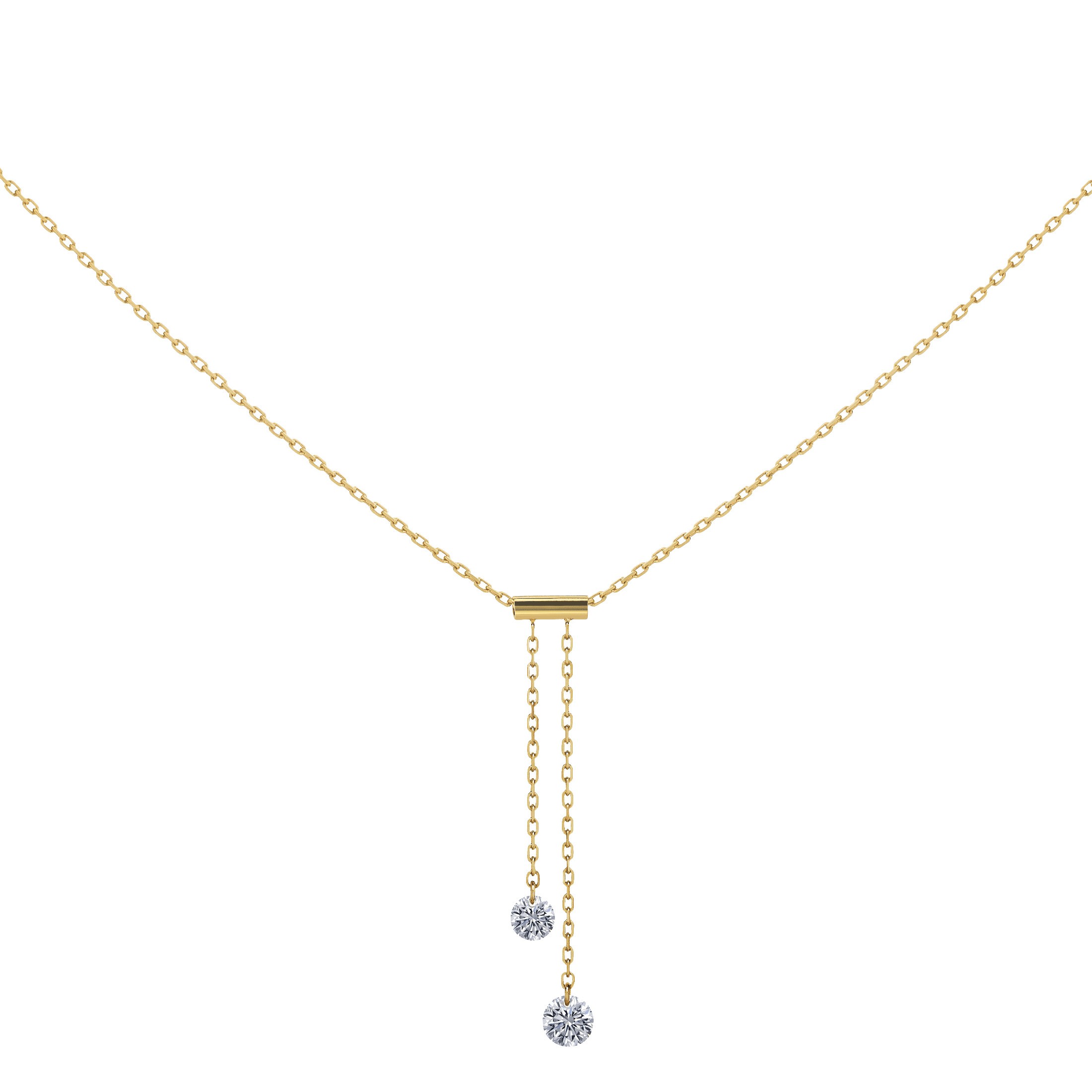 Collier Cravate La Brune et La Blonde 360° en or jaune 2 diamants taille brillant 0,20 carat - Soldat