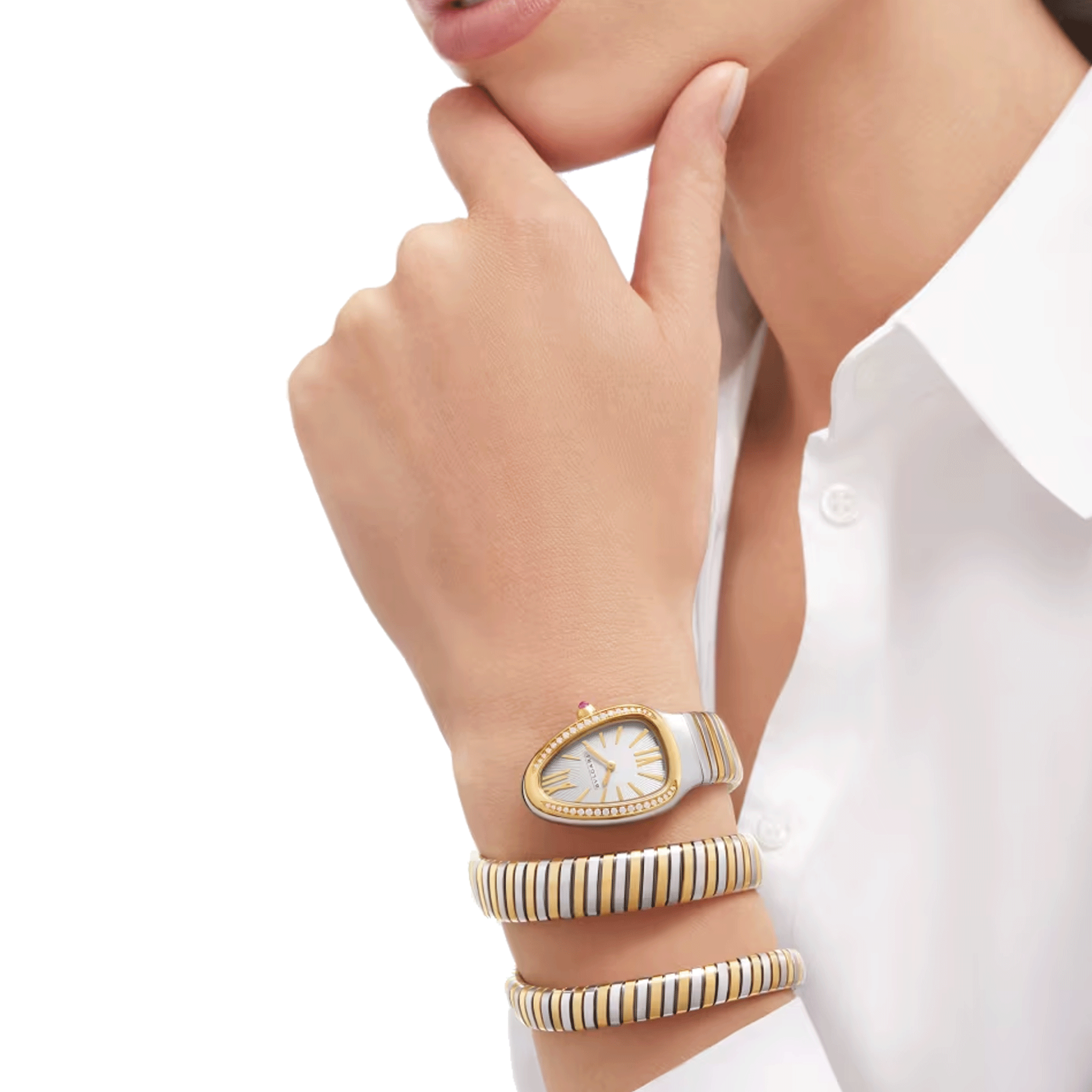 Bulgari Serpenti Tubogas S quartz watch steel and yellow gold bracelet 35 mm 103797