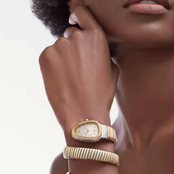 Montre Bulgari Serpenti Tubogas S quartz bracelet acier et or jaune 35 mm 103797